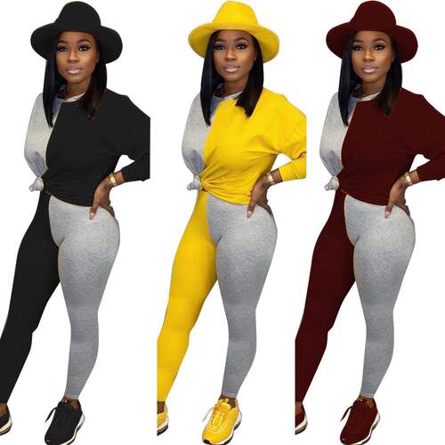 Women's sleeve set with color block splicing and two