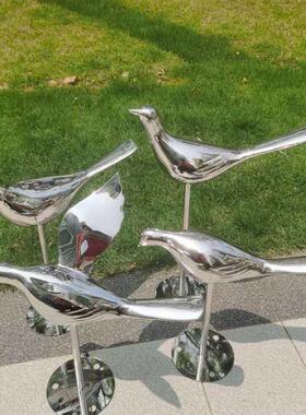 不锈钢镜面鸽子雕塑抽象动物海鸥小鸟摆件户外园林景观草坪装饰品