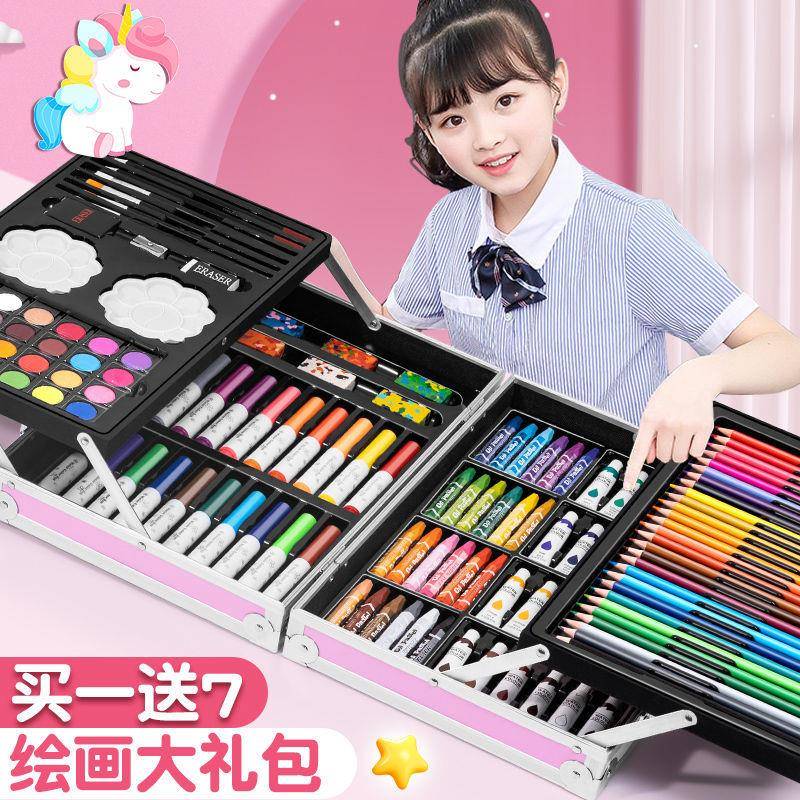 童bsEpJAD3画工具套装水彩油儿画棒蜡笔不脏手小学画生手笔绘幼儿