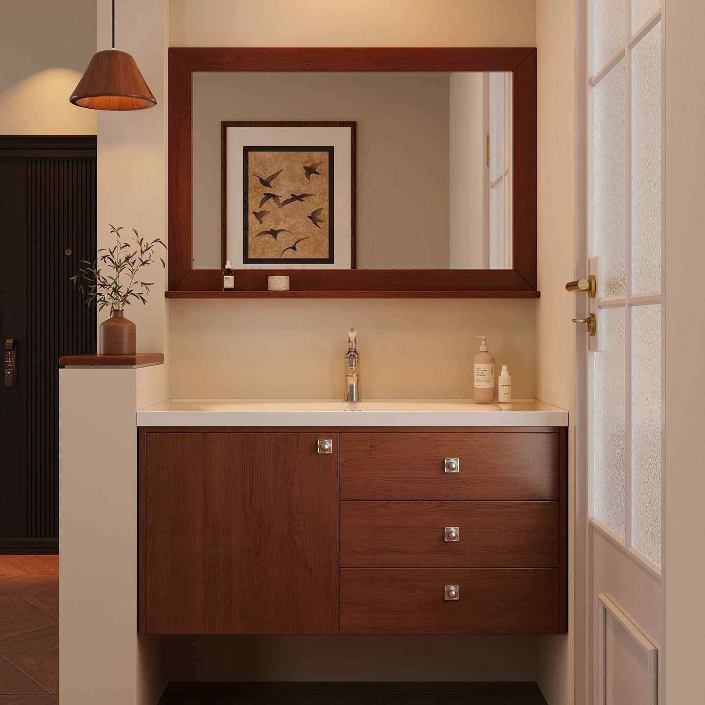 中古风陶瓷一体盆浴室柜组合卫生间智能洗手脸洗漱台高端定制,家装主材,浴室柜组合,淘宝优惠券,粉丝福利购,淘宝优惠卷