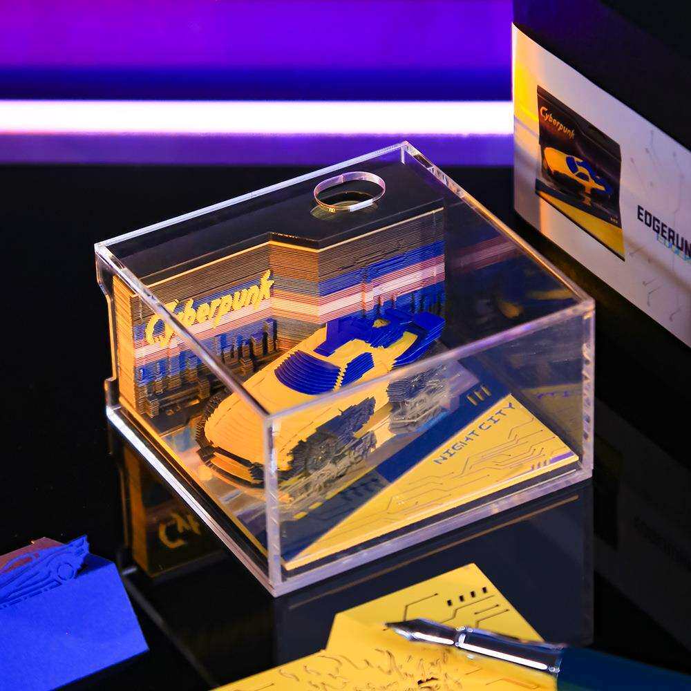 边缘行者3d立体便签赛博朋克风跑车造型纸雕便签本手撕创意摆件