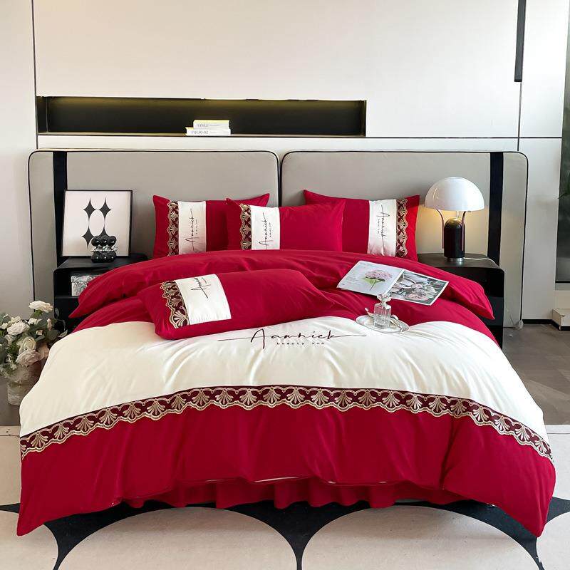 轻奢四件套韩版高端刺绣磨毛法式蕾丝花边款床单三件套床裙床笠款