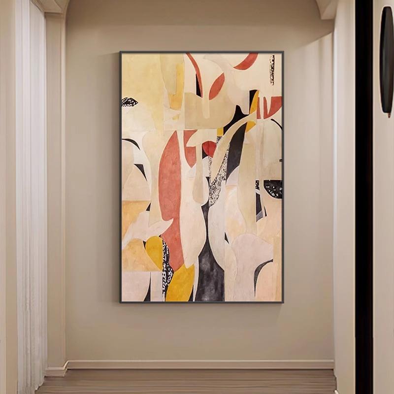 手绘抽象油画几何图案色块装饰画民宿餐厅墙画样板间客厅玄关挂画