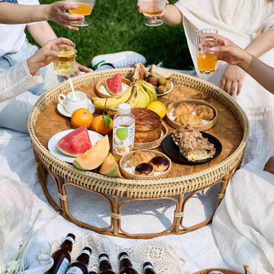 东南亚藤竹编矮桌子茶几假期出游收纳果盘托 托盘傣族手抓饭野餐