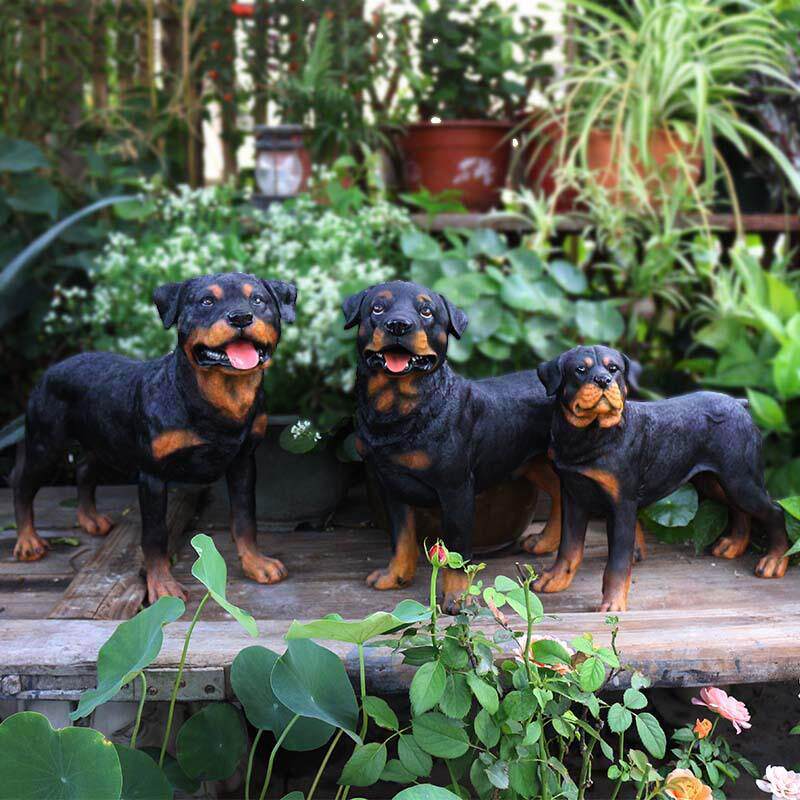 花园装饰动物树脂工艺品仿真罗威纳犬摆件仿真狗模型客厅家居摆件