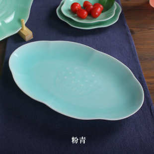 微波鱼盘12英寸菜盘寿司盘 创意陶瓷厨房餐具大号盘子龙泉青瓷中式