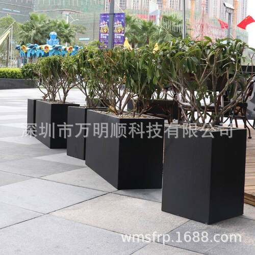 热卖长方形组合花箱黑色玻璃纤维种植槽购物广场绿化种植容器