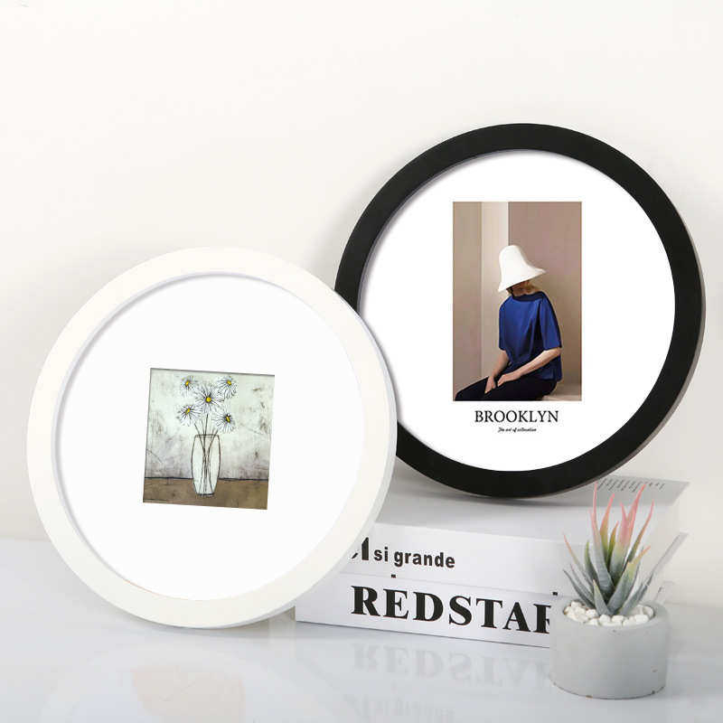 简约圆形相框6寸7七8挂墙60cm50中式装裱画框架创意diy十字绣刺绣