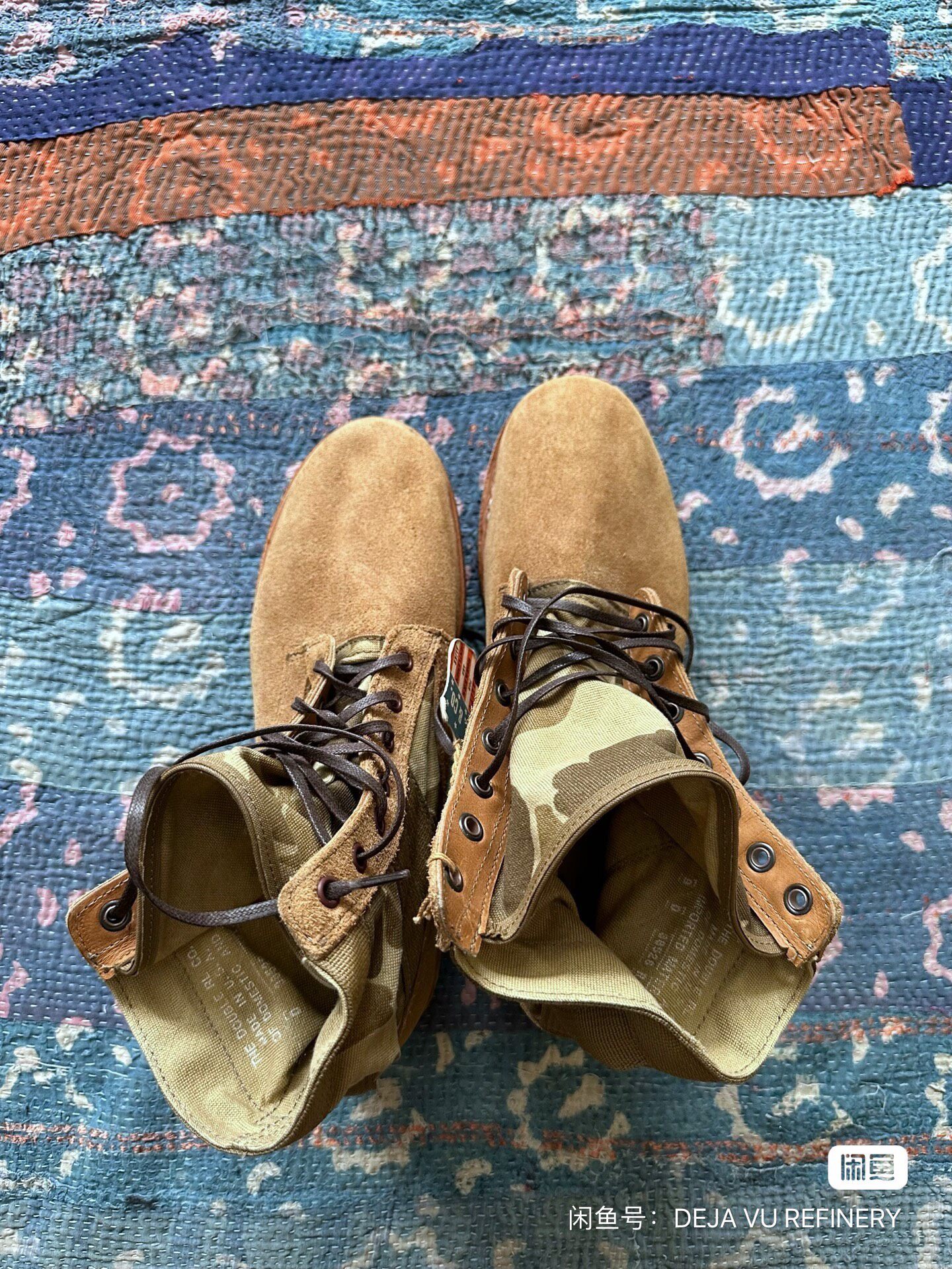 RRL Camouflage Suede Mid-Calf Boots — label