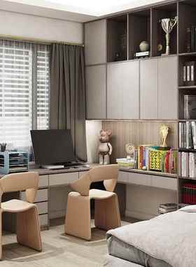 用小型简约现户代家卧室学连体书桌柜儿EOA童习桌电脑桌衣柜一体