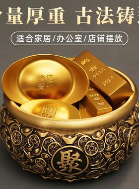 工厂仿真铜元宝铜金条道具客厅聚宝盆元宝装饰金属工艺品摆件
