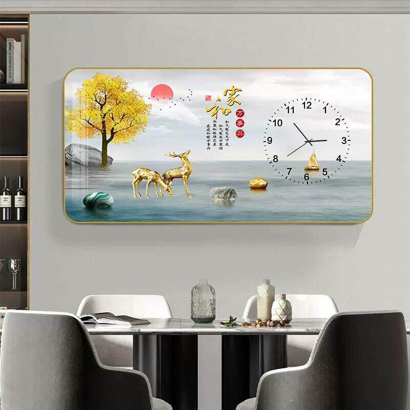 新款直销现轻奢餐厅装饰画钟表挂钟饭厅客厅壁画餐桌创意时钟挂画