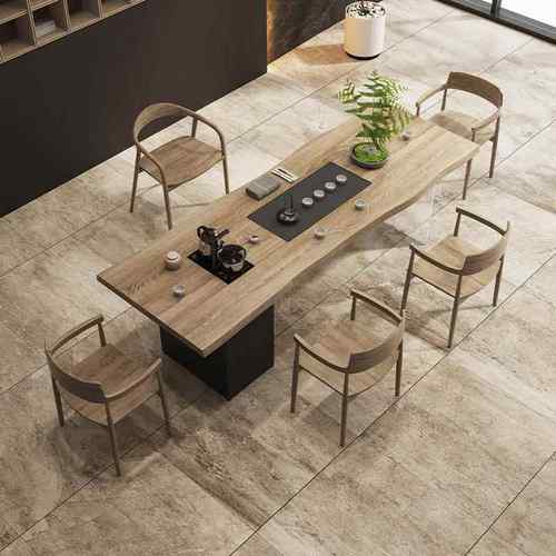 新中式茶厅实木亚克力GNR大板茶桌椅组合盘茶台茶一体办公室客泡