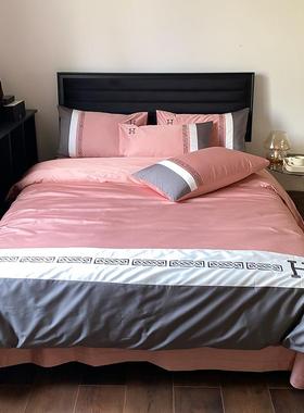 新款专柜高端120纯棉四件贡澳棉刺绣被套全棉样套板房橙色S床上用