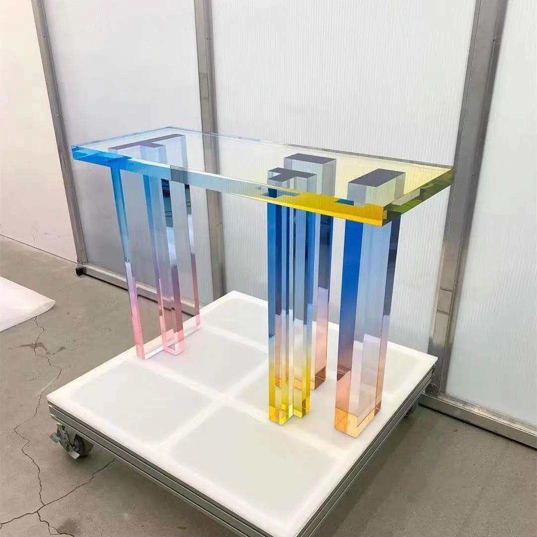 多巴胺玄关桌设计感亚克力玄关台靠墙轻奢风意式端景台极简桌渐变