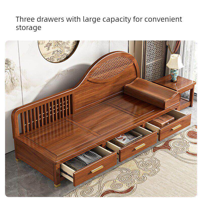 新中式实木贵妃椅胡桃木贵妃榻卧室单人沙发美人塌小户型阳台躺椅