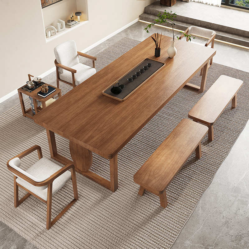 侘寂大板茶桌干泡台茶桌椅组合新中式泡茶桌禅意简约现代家用茶台