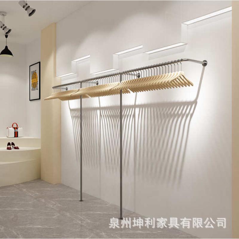服装店展示架上墙不锈钢拉丝女装店侧挂陈列架服装架货架挂衣架子