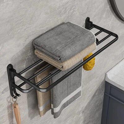 Matte Black 50CM Folding Holder With Hook Towel Holder Wall