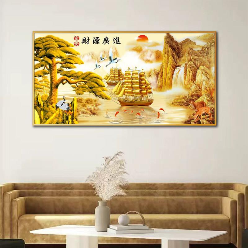 一帆风顺横版山水挂画卧室饭厅客厅沙发背景墙装饰画风景帆船壁画