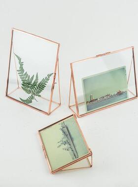 欧式复古玻璃相框展示牌台签羽毛植物标本夹婚庆照片装饰相架摆台