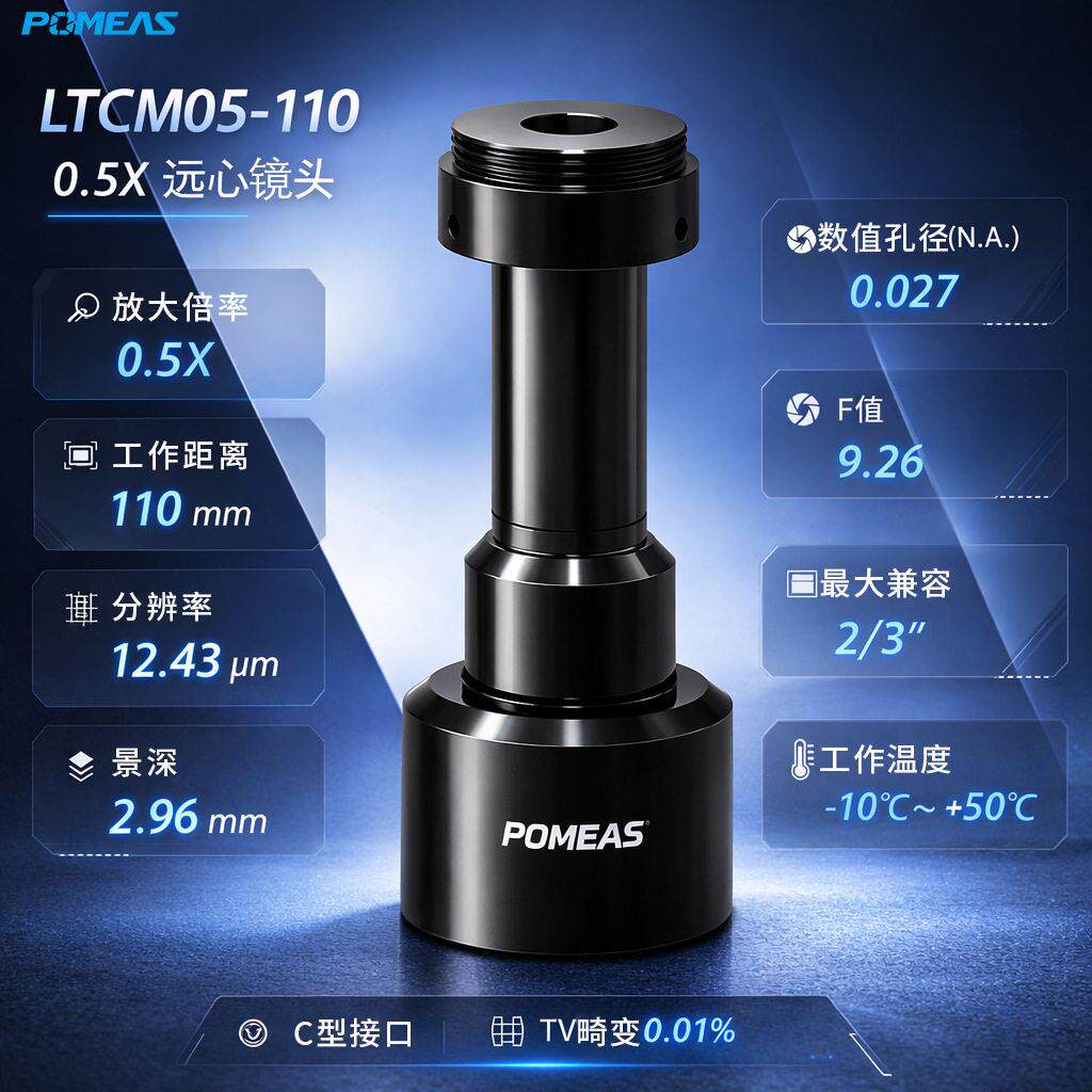 0.5X倍光学远心镜头低畸变C接口1英寸分辨率工业远心测量镜头
