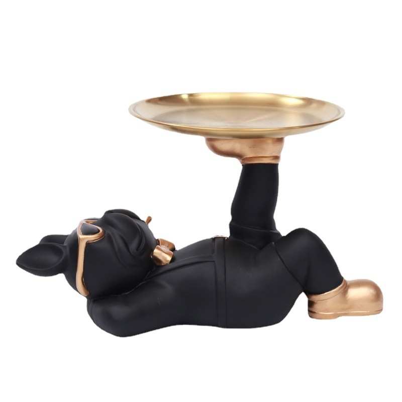 入户法斗犬收纳托盘放钥匙摆件大嘴狗玄关置物架门口鞋柜高档装饰