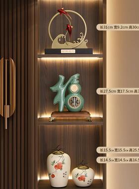 正品新中式摆房件公《鲤跃柜龙门》办室书客厅酒电视柜工艺品商务