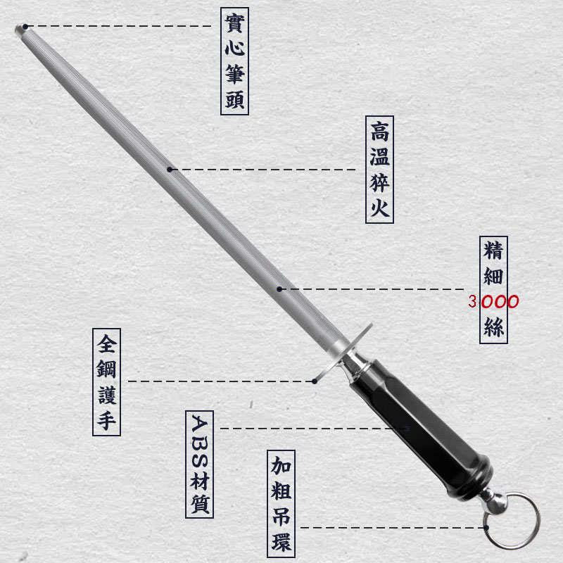 商用磁力磨刀棒家用磨刀棍高碳钢厨师屠夫专业挡刀棍细纹快速锋利