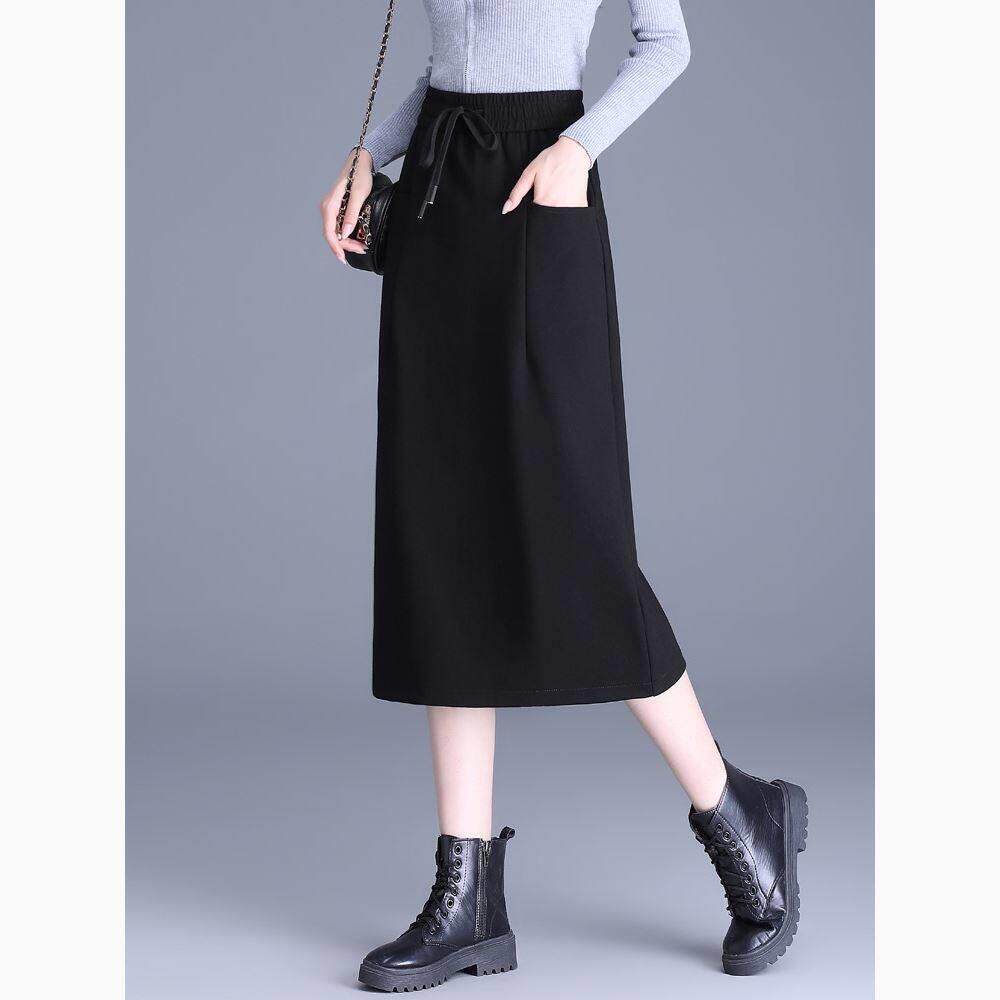 春秋新款包臀裙2025年高级感开叉直筒半身裙中长款松紧腰休闲半裙