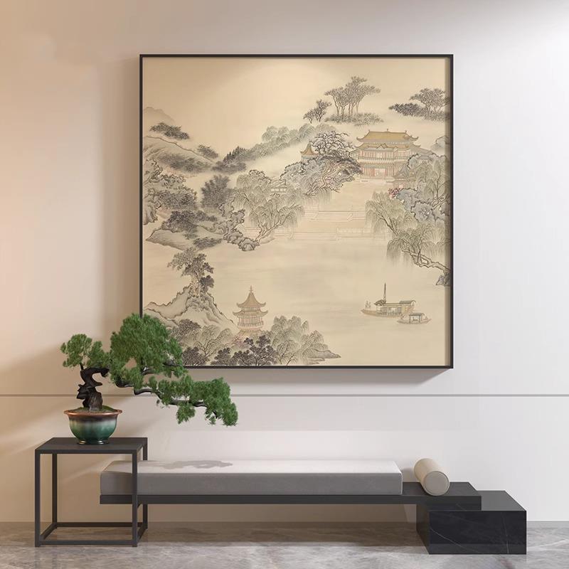新中式正方形卧室玄关客厅装饰画宋代美学山水画复古茶室书房壁画图片