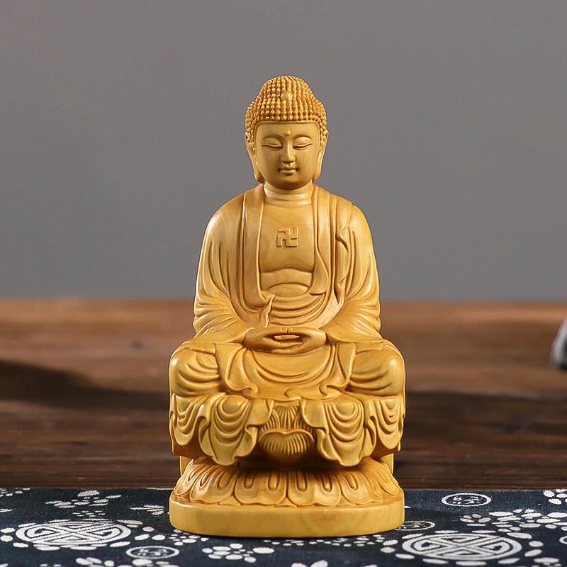 黄杨木雕刻供奉佛像家居木质手工艺品汽车摆件平安释迦牟尼佛如来