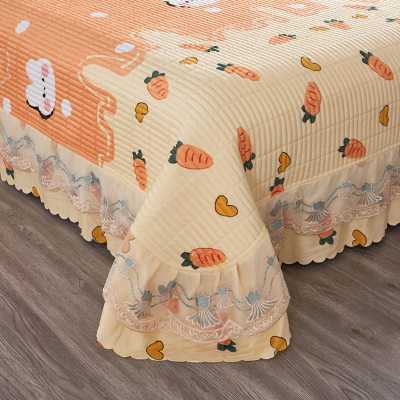 水晶绒床盖四季通用床单卡通夹棉绗缝床裙大花边防滑不跑床可机洗