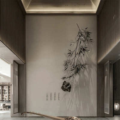 新中式客厅壁挂吊饰铁艺竹叶餐厅装饰品墙饰玄关卧室禅意金属壁饰