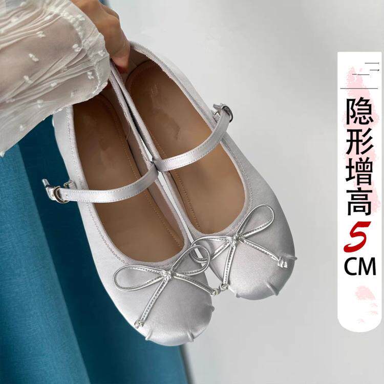 女款内增高芭蕾鞋miu系芭蕾舞鞋女2026新款仙女风蝴蝶结平底浅口