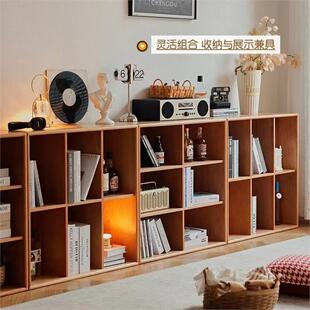 北欧全实木格子柜樱桃木书柜自由组合落地矮书架客厅收纳架储物柜
