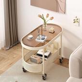 奶油风现代小户型客厅移动茶几沙发侧边玻璃带轮简约收纳小推车