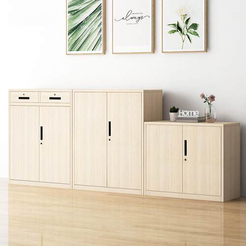 办公柜子文件柜铁皮柜档案资料柜家用书柜钢制木纹储物柜矮柜带锁