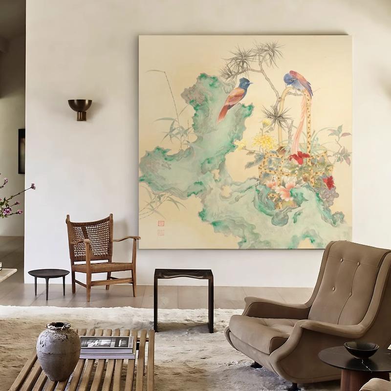 宋代美学花鸟图挂画高级客厅沙发背景墙装饰画新中式卧室餐厅壁画
