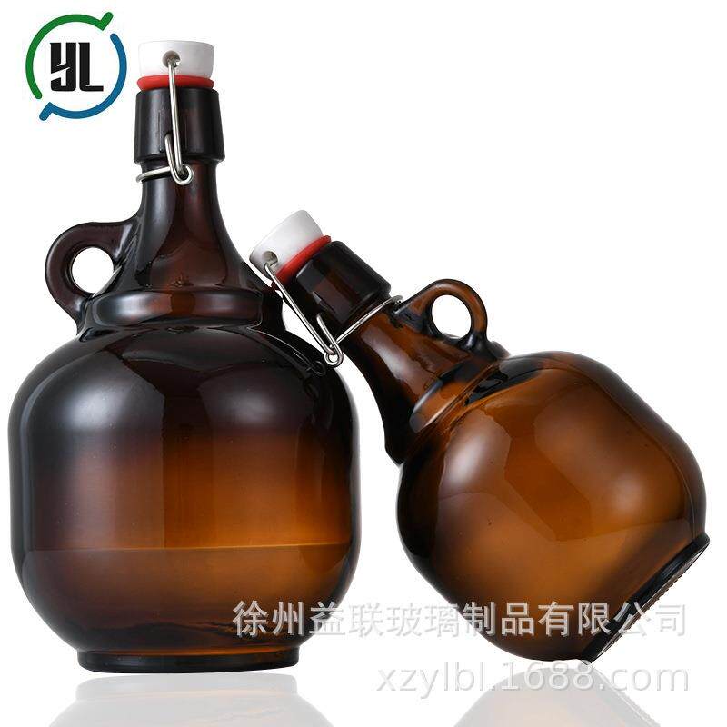 加工圆形2升1升64OZ加州酒瓶玻璃瓶 自酿红酒瓶饮料瓶玻璃圆型