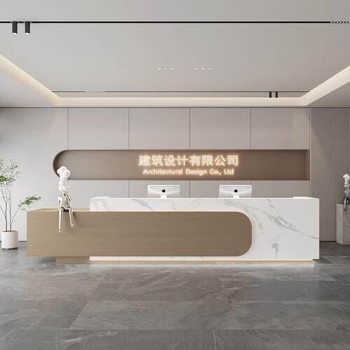 简约公司前台接待台酒店大堂迎宾台培训机构柜台美容院吧台收银台