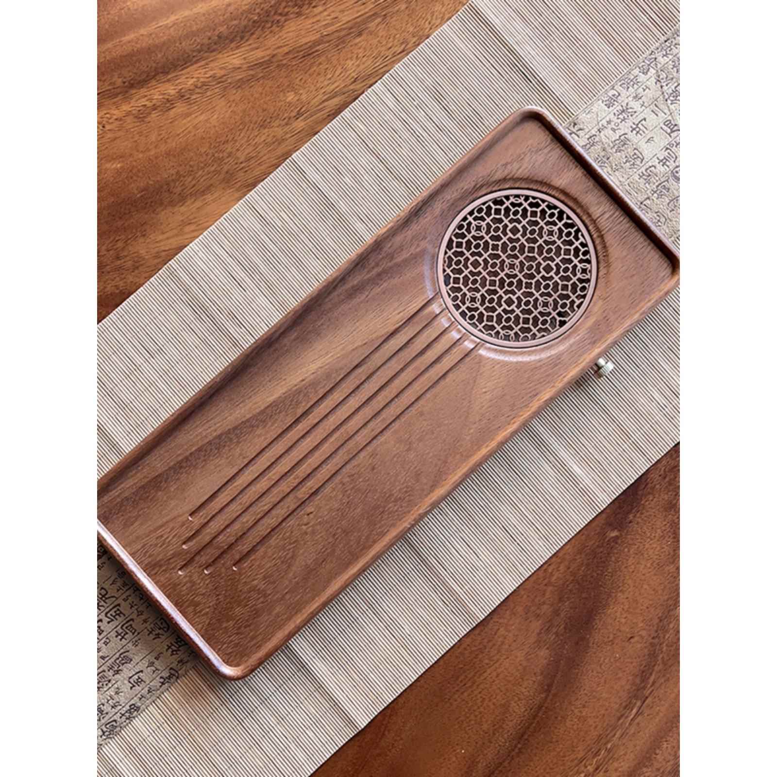 商用整块胡桃木排水式茶盘简约家用实木小型干泡台茶具套装新中式