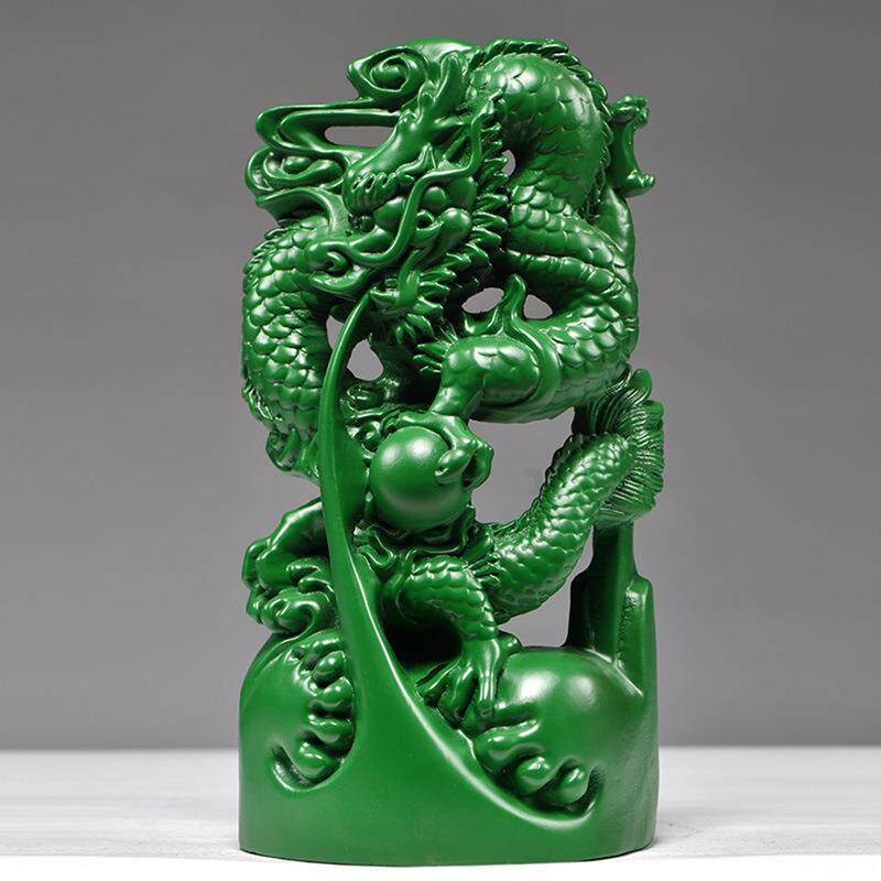 绿色木雕龙摆件木质青龙纯木头龙十二生肖工艺品客厅电视柜装饰品图片