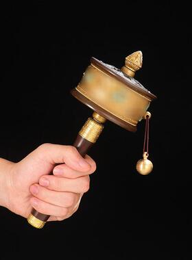 多款慧宝手摇转金轮大小号藏传黄铜手摇转动筒莲花底座黄铜实木