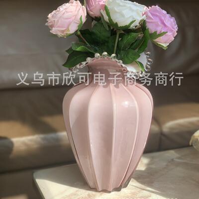 轻欧式简家约工粉色浪花口花瓶手奢制作台面花插居装饰样板间TIX
