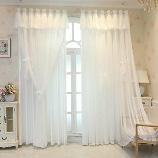 白色绣花帘头布艺帘款 简约现代成品纯色飘窗落地窗卧室客厅窗帘 式