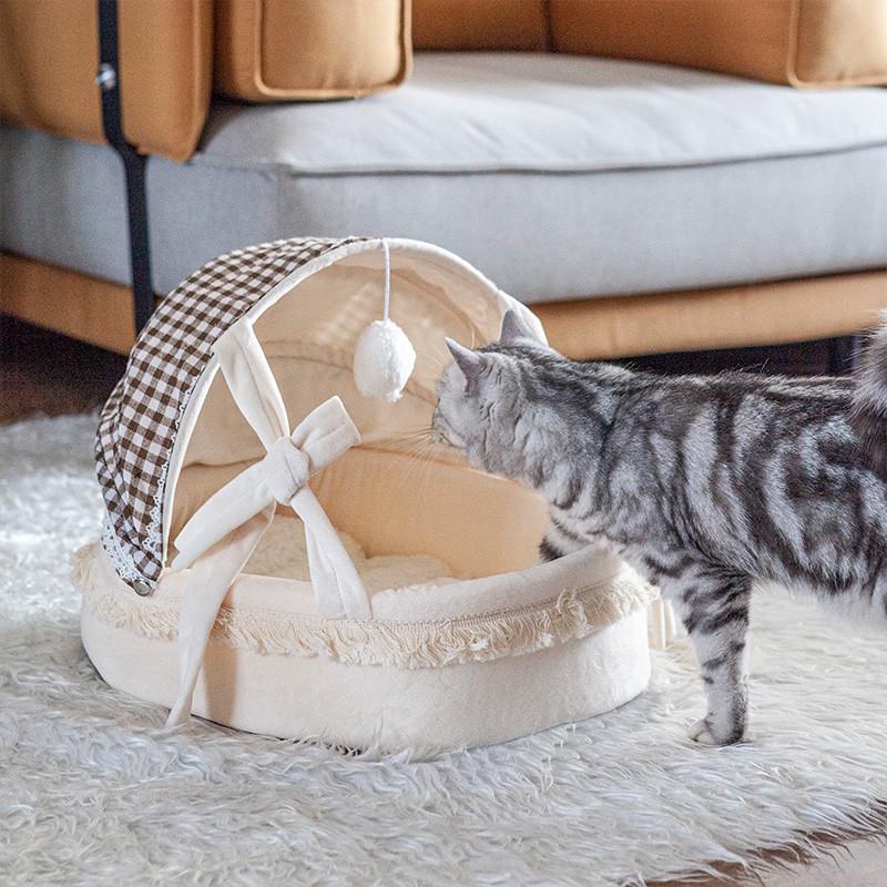 猫窝季通用可拆洗网猫咪床公主窝冬夏两用红半封冬闭式季四保暖