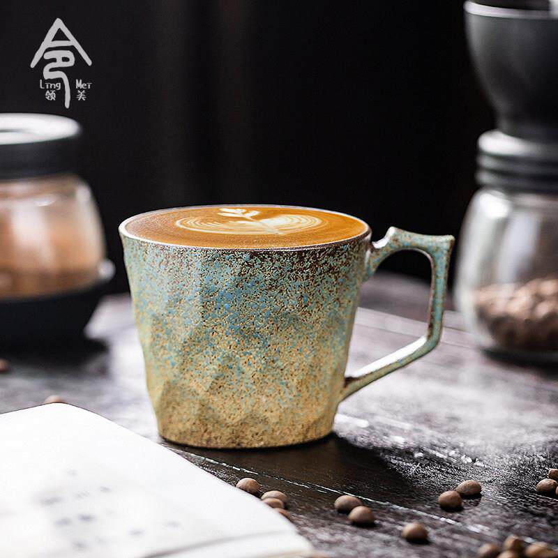 领美陶瓷粗陶咖啡杯碟套装宽口杯覆古创意陶瓷杯马克杯简约下午茶
