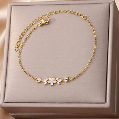 Elegant Zircon Flowers Bracelet For Women Girls Charm Gold C