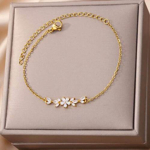 Elegant Zircon Flowers Bracelet For Women Girls Charm Gold C